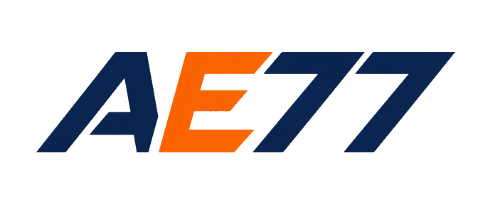 ae77 brand logo in a blue tech style